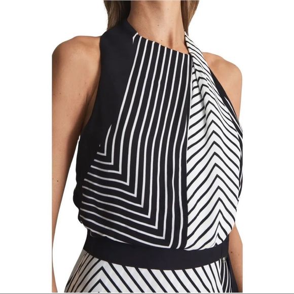 Reiss Black and White Geometric Midi Dress - Picture 4 of 6